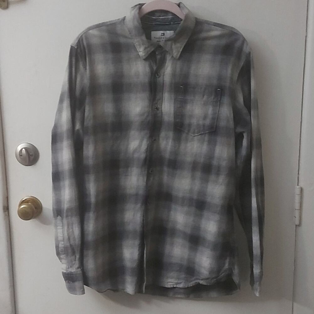 Thread & Cloth Gray Plaid Long Sleeve Button Down L Western Cabincore Fisherman